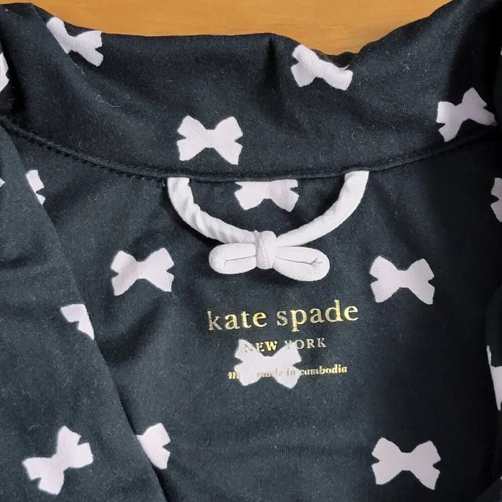 Women's Soft 2 Pc Kate Spade Pajama Set Black Pale Pink Bows - M - Picture 11 of 13